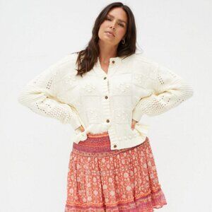 Pilcro Anthropologie Ivory White Diana Cropped Cardigan Bauble Sweater X-Small